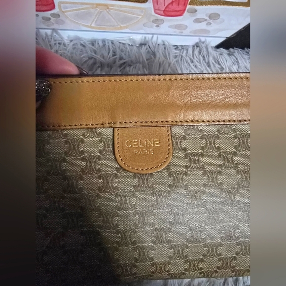 Celine Brown & Gold Vintage Signiture Monogram Small Clutch/Crossbody (EUC)(D03) - Picture 5 of 9
